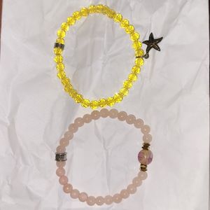 VTG Starfish Charm CFC Chavez for Charity Pink Stone & Yellow Beaded Bracelets